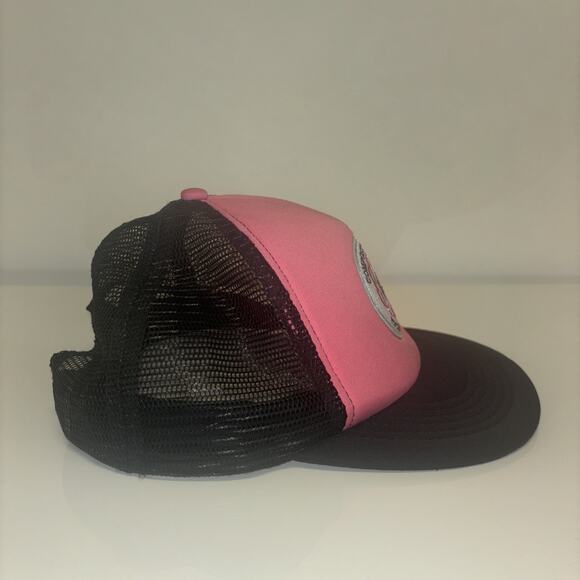1990's Neon Pink & Blk Trucker Snapback Hat Cap Vintage Dirt Rich Food Compost - Picture 2 of 4
